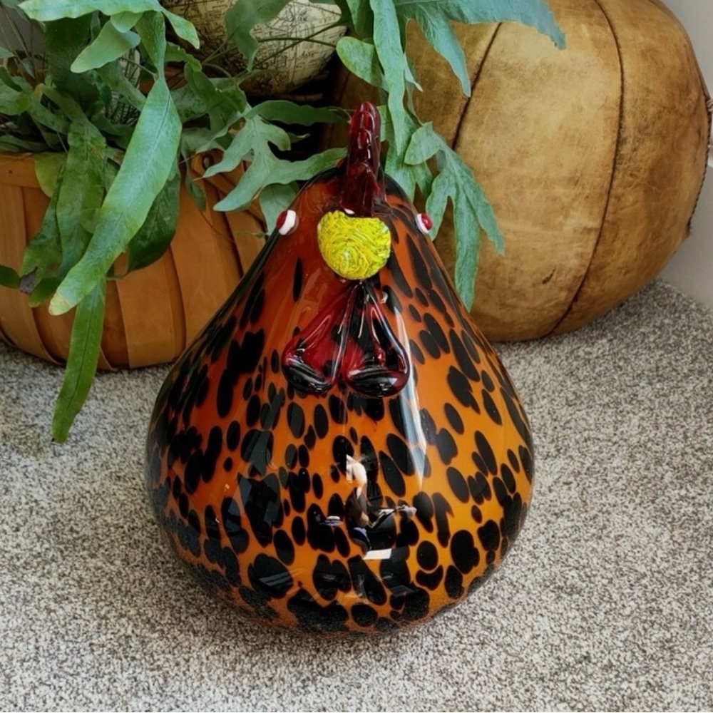 Vintage Murano Hen Figurine - Brown and Yellow